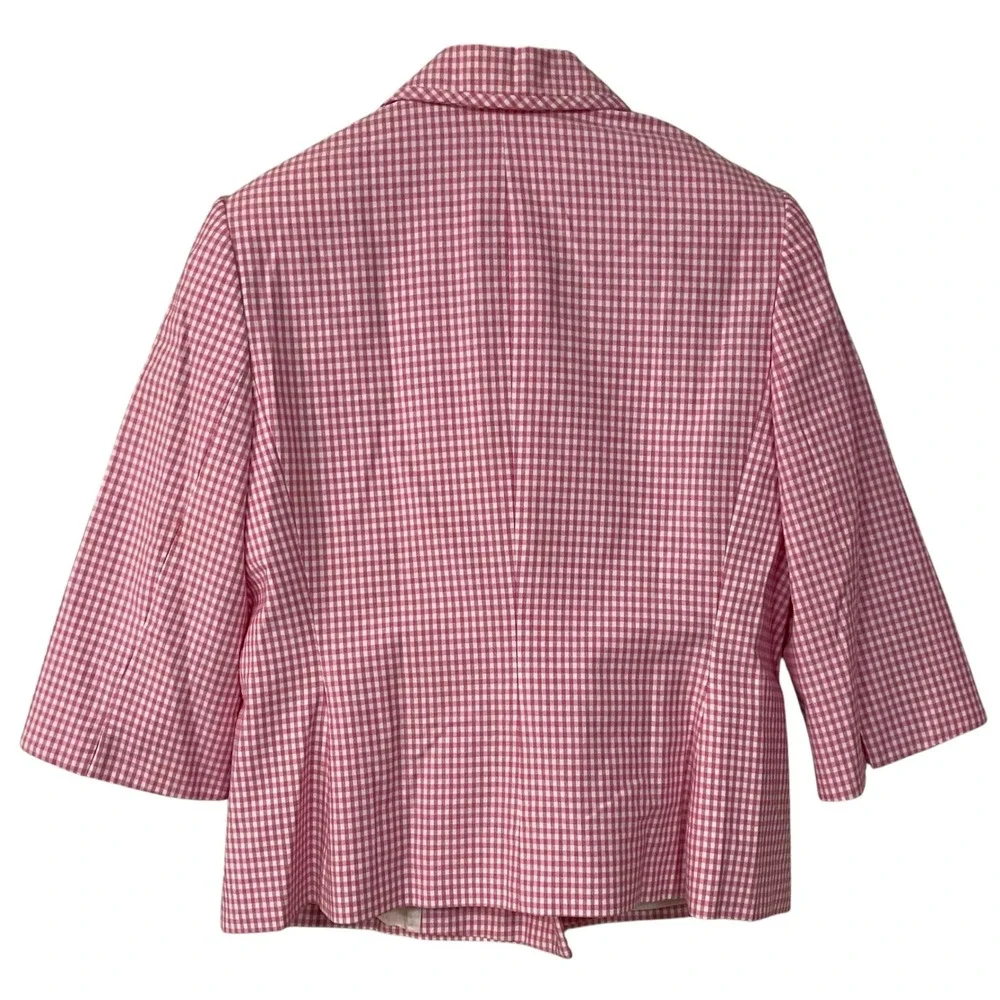 Brooks Brothers Womens Pink Gingham Cotton Double Breasted Blazer Jacket Work 14